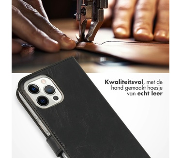 Selencia Echt Lederen Bookcase iPhone 12 Pro Max - Zwart
