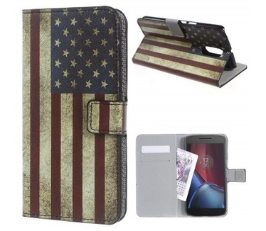 qMust Motorola Moto G4 / G4 Plus Wallet Case - hoesje met stand - USA