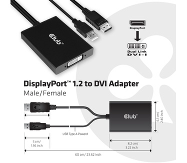 Club 3D adapter DisplayPort > DVI-D (Active Dual) Zwart