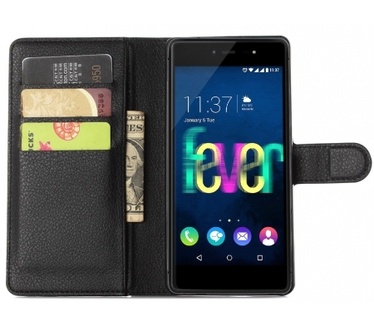 Kees Lederlook Portemonnee Hoesje Wiko Fever - Zwart