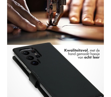 Selencia Echt Lederen Bookcase Samsung Galaxy S23 Ultra - Zwart