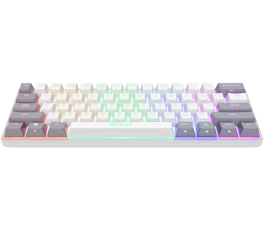Trust GX 873 Acira 60% Mechanisch Toetsenbord QWERTY US, Tri-Mode Bluetooth/2.4GHz/USB, Meerkleurige LED-verlichting, 50u Gametijd, Multi-Device Mini Gaming Keyboard 60 Procent PC Laptop Mac, Wit/Grijs