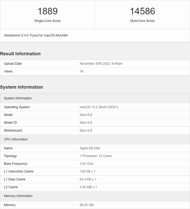 Benchmarks Apple M2 Max Bron: Geekbench