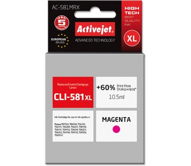 Activejet Activejet AC-581MRX inkt (vervanging voor Canon CLI-581XL; Premium; 10,5 ml; rood)