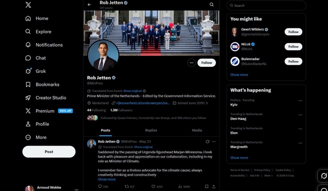X-account Nederlandse minister-president