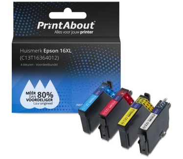 PrintAbout Huismerk Epson 16XL (T1631) Inktcartridge 4-kleuren Voordeelbundel