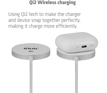 Club 3D CAC-3027 Qi2 25W draadloze oplader zwart Qi 2.2 MagSafe-compatibel magnetisch pad