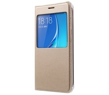 qMust Samsung Galaxy J5 (2016) Window Leather Case - met zichvenster - Gold