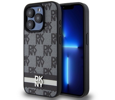 DKNY Checkered Printed Stripe Back Case - iPhone 15 Pro - Zwart Zwart
