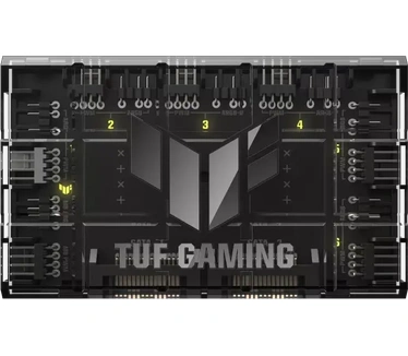 ASUS TUF Gaming TUF Gaming ARGB PWM ventilatorhub (6 x poorten voor PWM-behuizingsventilator en ARGB-bediening, 2 x SATA-stroomaansluitingen, synchroniseert koeling en lichteffecten, magnetische bevestiging,