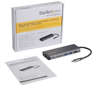 Startech.com USB-C multiport adapter SD kaartlezer Power Delivery 4K HDMI GbE 2x USB 3.0