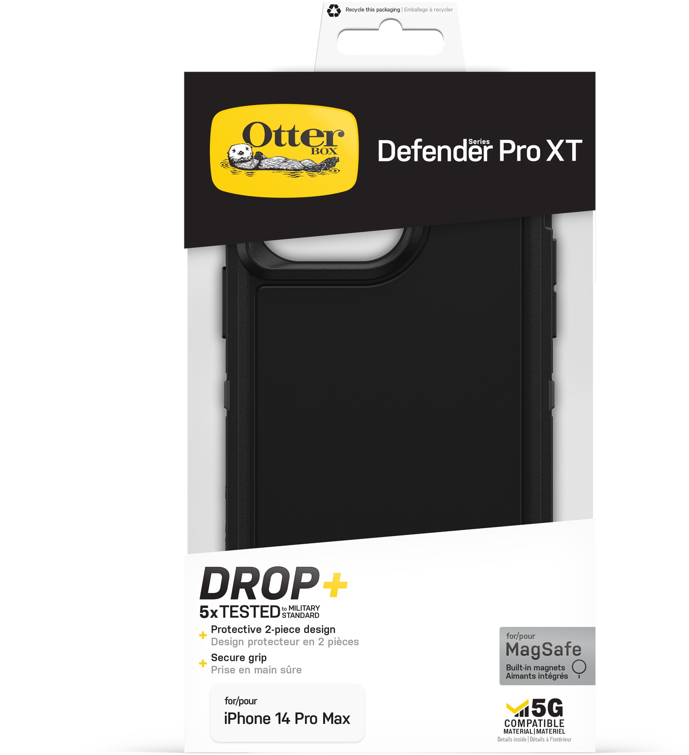 OtterBox Defender XT-hoes voor iPhone 14 Pro met MagSafe, schokbestendig, valbestendig, ultrarobuust, 5x getest volgens militaire standaard, Zwart
