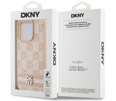DKNY Checkered Printed Stripe Back Case - iPhone 15 Pro - Roze Roze