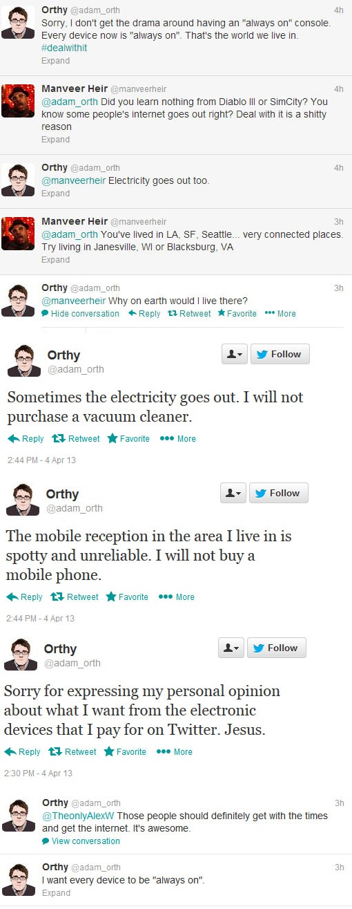 De tweets van Adam Orth onder elkaar geplat