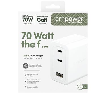 PanzerGlass empower by PanzerGlass® Turbo 70W Multiple Charger incl. 2 x USB-C + USB-A | EU Plug | Silver White