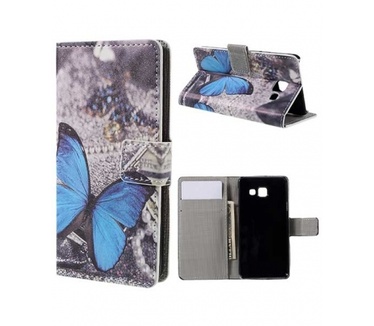 Samsung Galaxy A3 2016 Portemonnee Hoesje Blauw Vlinder Print