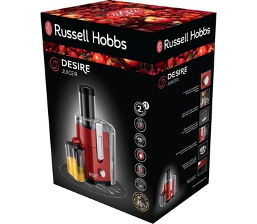 Russell Hobbs Desire Sapcentrifuge Rood (0,75L), Ruimtebesparend Opbergen, 2 Snelheden, Gemakkelijk, Reinigbaar Uitneembaar Mes, 24740-56