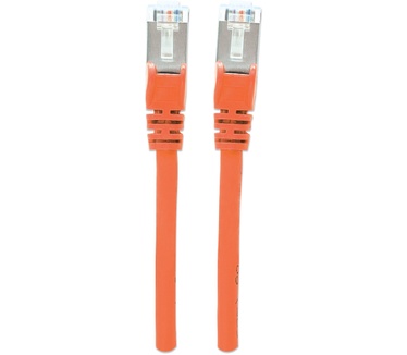 Intellinet Network Patch Cable, Cat5e, 7.5m, Orange, CCA (Copper Clad Aluminium), F/UTP (cable unshielded/twisted pair - all three pairs wrapped in foil), PVC, RJ45 Male to RJ45 Male, Gold Plated Contacts, Snagless, Booted
