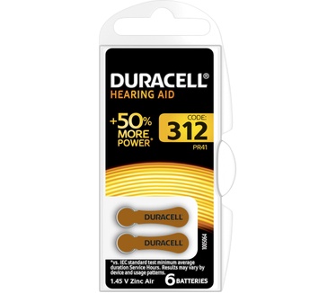 Duracell Hearing Aid-batterijen maat 312, verpakking van 6