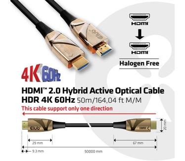Club 3D CLUB3D HDMI 2.0 UHD Active Optical Kabel HDR 4K 60Hz M/M 50 meter (CAC-1391)