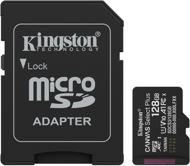 Kingston 128GB microSDXC Canvas Select Plus Gen3 150MB/s A1 kaart + adapter