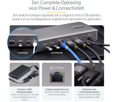 Startech.com USB4 Docking Station, USB-C 40Gbps, Dual HDMI Video, Tot 2x 4K 60Hz 4:4:4 (RGB) of 2x 4K 120Hz 4:2:2, Multi-Monitor Dock, 6x USB, 2.5GbE, 100W PD