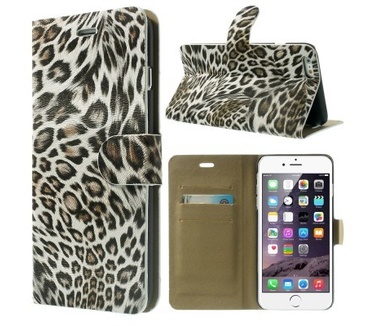 qMust Apple iPhone 6 Plus / 6s Plus Wallet Case met stand (Leopard White)