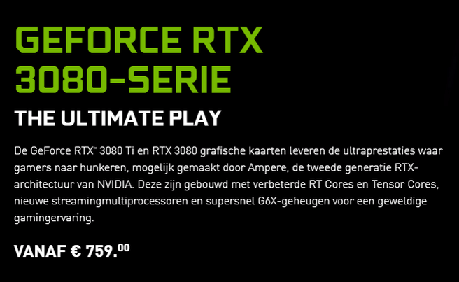 De verhoogde adviesprijs van 759 euro voor een RTX 3080 (was 719 euro).