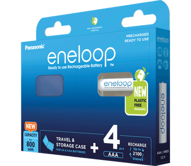 Panasonic eneloop Ready-to-Use Ni-MH batterijen, AAA/Micro, 4-pack met blauwe opbergdoos