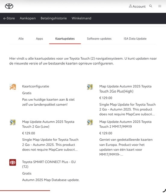 Toyota.nl e-Store - Kaartupdates - maart 2026  (voor Toyota Corolla Hybrid TS 2022)