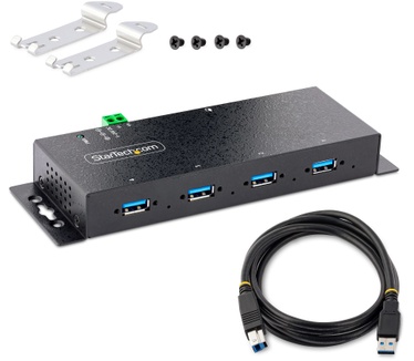 Startech.com 4-Port Industrial USB 3.0 Hub, 5Gbps, Rugged USB Hub met ESD en Overspanningsbeveiliging, DIN/Wand/Bureau Monteerbare USB-A Hub, USB Expander met Vergrendelbare Poorten, Heavy Duty