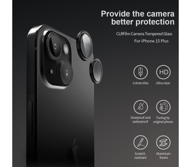 Nillkin Camera Tempered Glass - Apple iPhone 15/15 Plus - Zwart