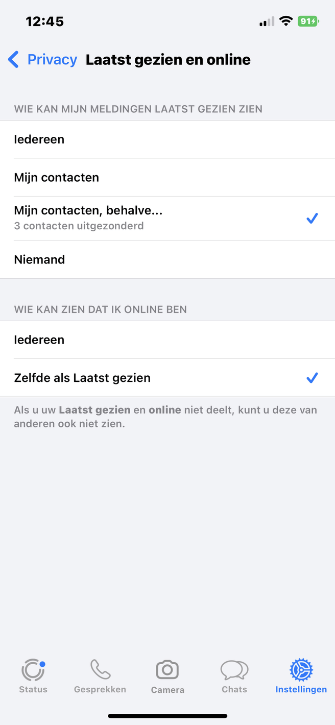 WhatsApp nu online-status iOS
