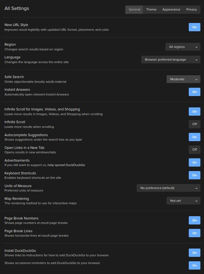 DuckDuckGo Instellingen