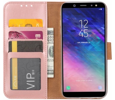 Luxe Lederen Bookcase hoesje voor de Samsung Galaxy A6 2018 - Metallic Roze (Samsung Galaxy A6 2018) Rosé Goud