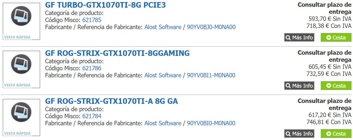 Nvidia GTX 1070 Ti weblistings