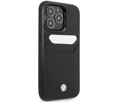 BMW Leather Card Slot Back Case Apple iPhone 14 Pro (6.1") Zwart Zwart