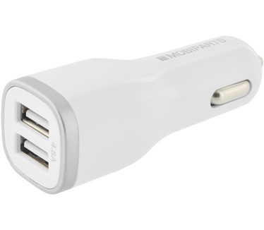 Mobiparts Car Charger Dual USB 4.8A + Micro USB Cable White
