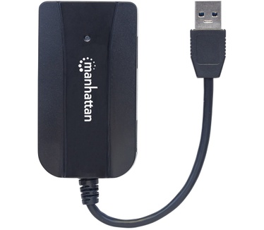 Manhattan USB 3.0 Hub and Card Reader/Writer, 3x USB 3.0 Ports, Supports MicroSD, SD and MMC Memory Cards, Bus Powered, Windows and Mac, Black, Blister