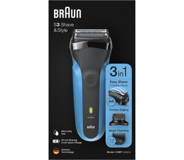 Braun Series 3 Shave&Style 310BT Elektrisch Scheerapparaat, Wet&Dry Scheermes Voor Man, Zwart/Blauw