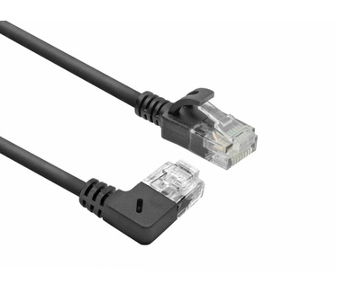 ACT Zwarte 0.15 meter U/UTP CAT6A LSZH slimline patchkabel met RJ45 connectoren, recht naar 90° haaks rechts