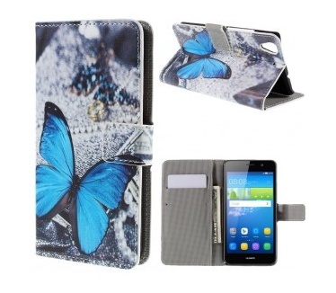 qMust Huawei Y6 Wallet Case - hoesje met stand - Blue Butterfly