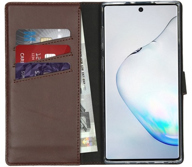Selencia Echt Lederen Bookcase Samsung Galaxy Note 10 - Bruin