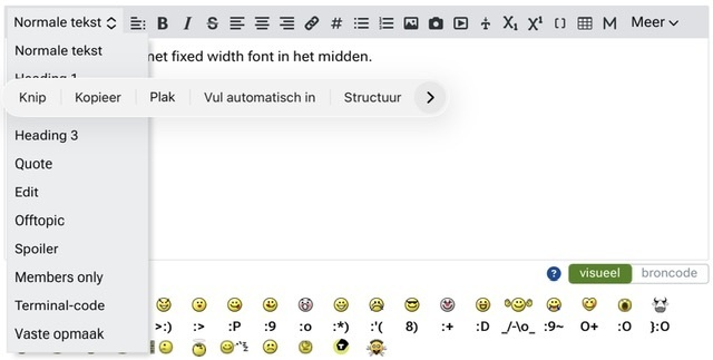 Wysiwyg visuele editor “Vaste opmaak optie” - stap 2