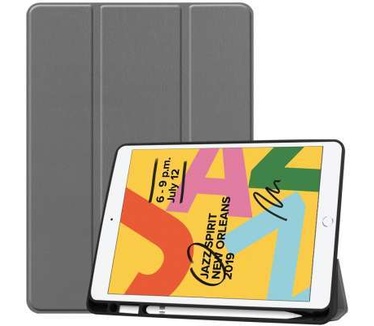 qMust Apple iPad 10.2 2019 Smart Tri-Fold Case met Pen houder - Grijs