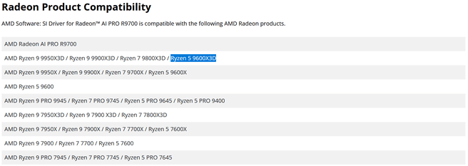 AMD Ryzen 9600X3D op driverpagina