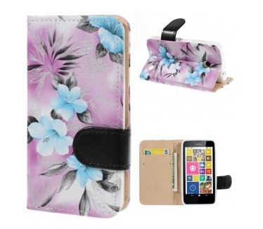 qMust Nokia Lumia 630/635 Wallet Case met stand (Flowers Purple)