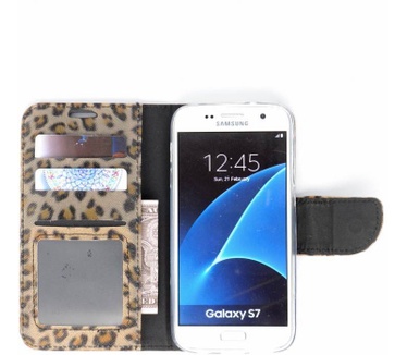 Panter print Lederen Bookcase hoesje voor de Samsung Galaxy S7 (Samsung Galaxy S7)