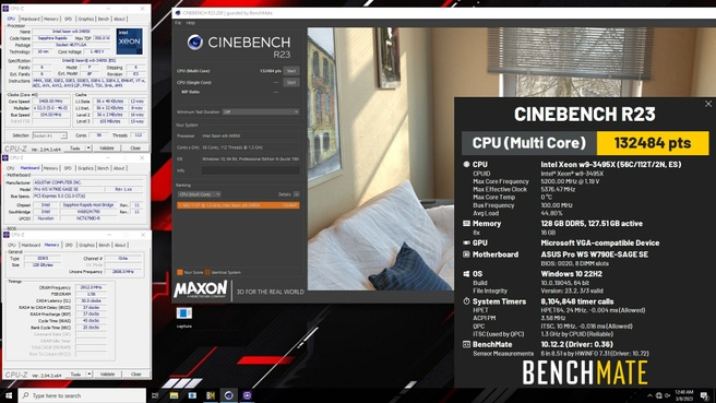 Resultaten Cinebench R23 van overklokte Intel Xeon W9-3495 X