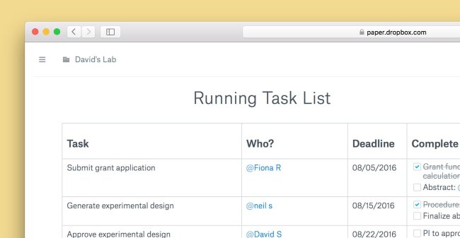 Dropbox Paper takenlijst
